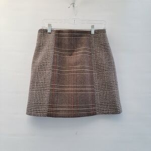 Sandro Plaid Wool Academia Skirt Size 3 Medium Tan Brown Neutral Preppy Classic